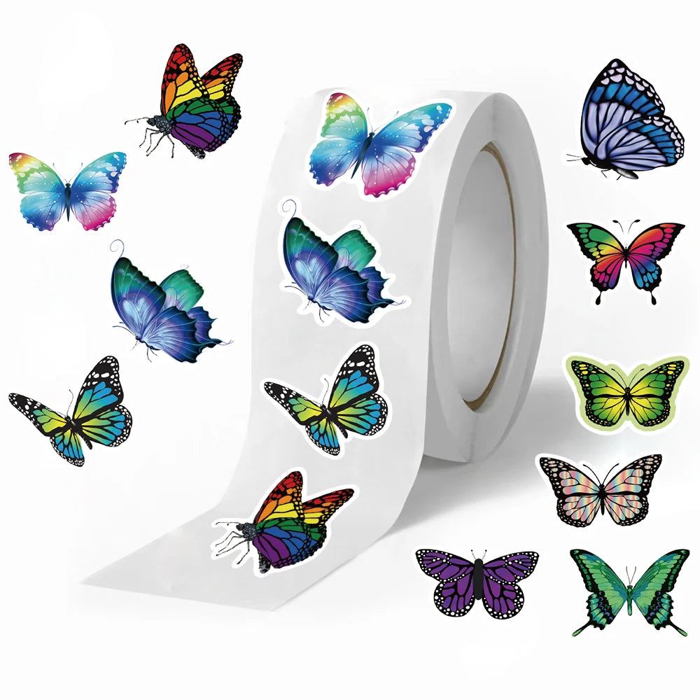 500Pcs/roll Cartoon Butterfly Stickers, Roll Vinyl Stickers For Laptop, Bumper, Skateboard, Water Bottles, Computer