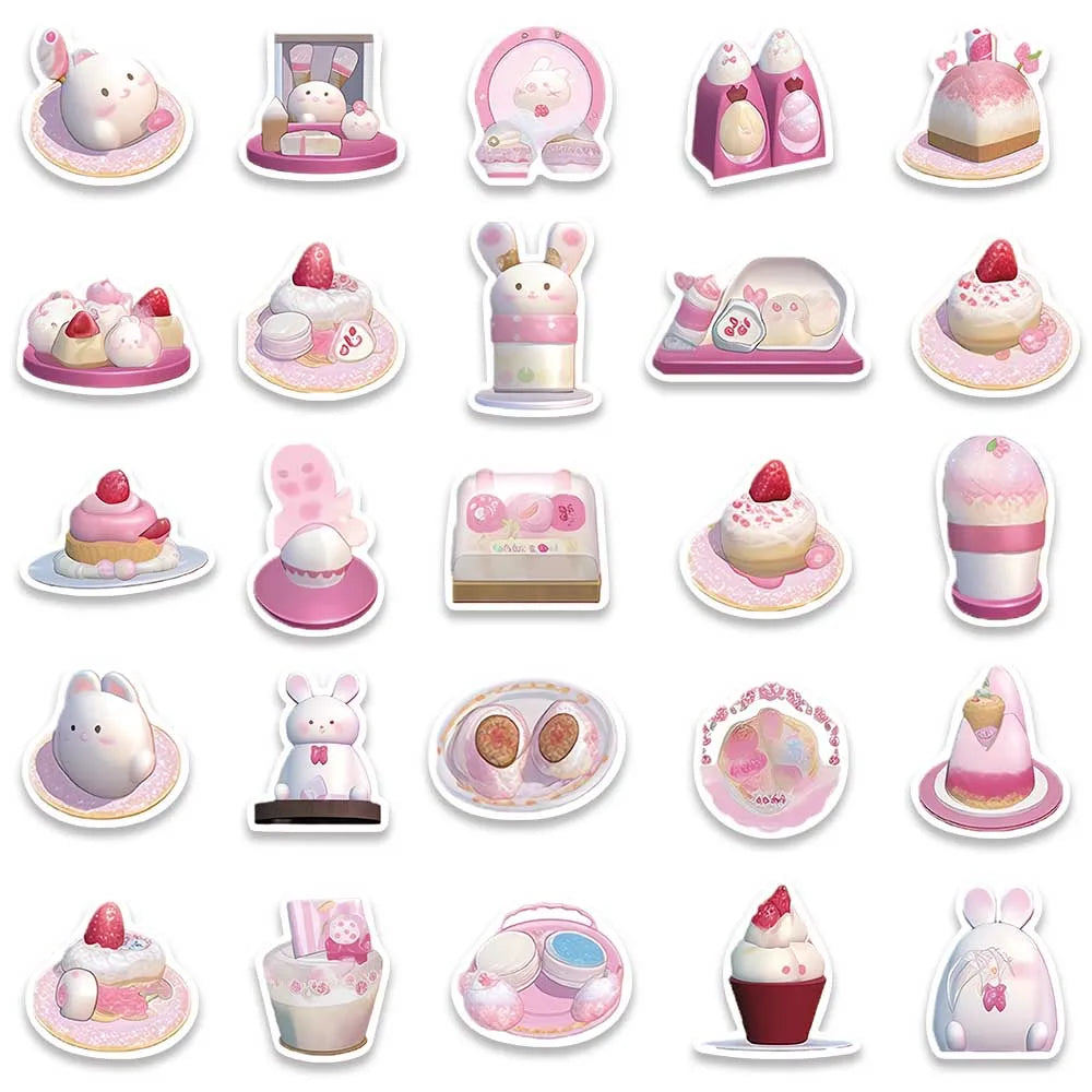 49pcs Cute Cartoon Pink Pudding Rabbits Stickers Vinyl Laptop Decals Luggage Phone Guitar Skateboard Waterproof Graffiti