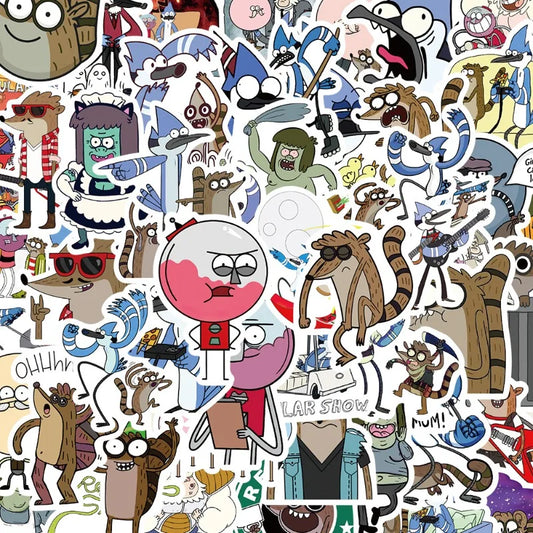 52pcs Regular Show Stickers for Laptop, Phone, Scooter, Cup, Fridge, Stationery