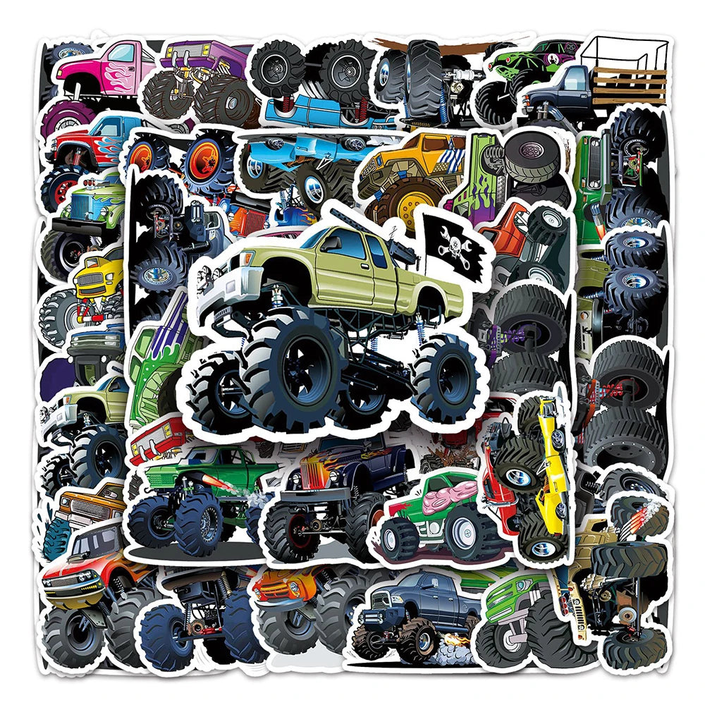 10/30/50PCS Monster Truck Stickers PVC Cool Graffiti Decals Kids Toy Cool Car Decals DIY Notebook Laptop Skateboard Luggage Bike