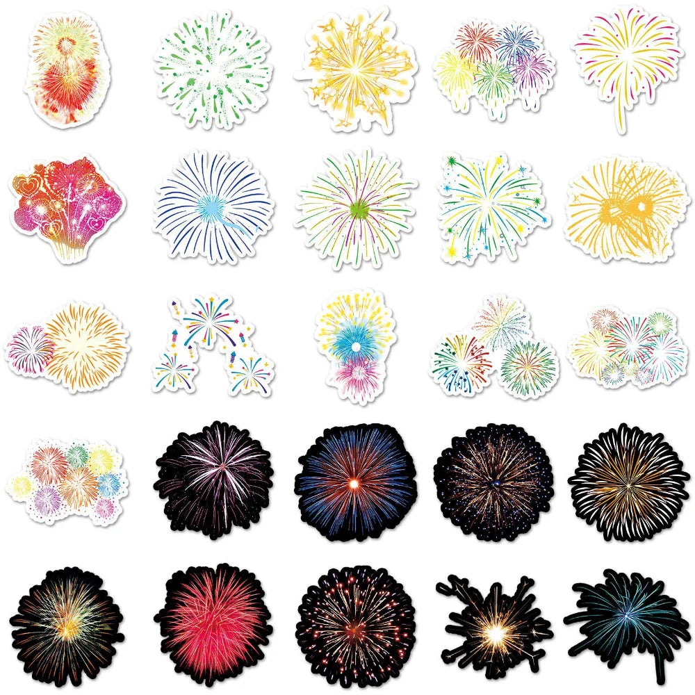 10/50Pcs Retro Fireworks Stickers Creative Aesthetic Holiday Ledger Decorative Stationery Stickers 2023