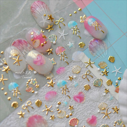 Ocean Nail Art Stickers: Coral, Dolphin, Starfish, Jellyfish