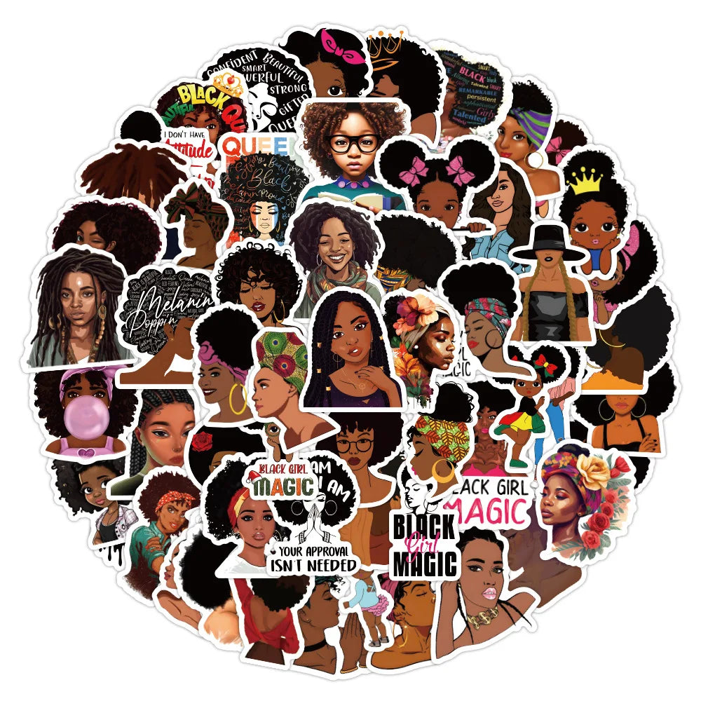 10/60Pcs Fashion Inspirational Black Girl Hot Melanin Poppin Sticker For DIY Luggage Laptop Skateboard Phone Decal Stickers