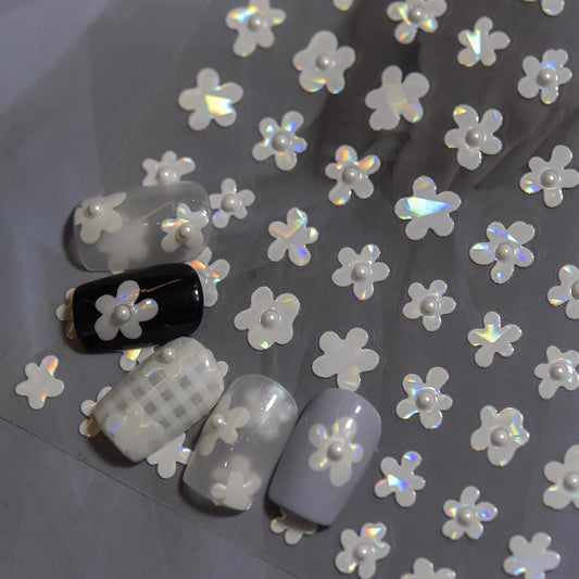 Laser Silver Pink Flower Rhinestone Nail Art Stickers
