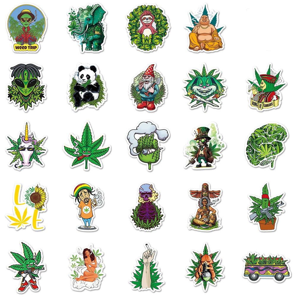 10/30/50/100PCS Funny Characters Weed Sticker Packs