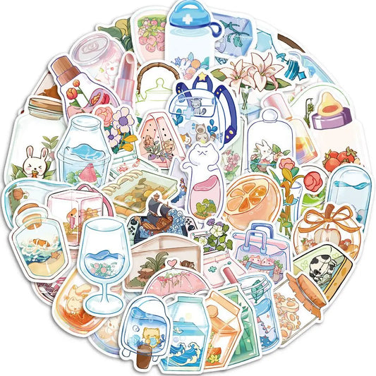 10/50pcs Ins Style Summer Drink Bottle World Cartoon Stickers Aesthetic Decals for Laptop Bicycle Skateboard Luggage Kids Toy