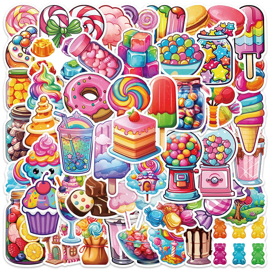 50pcs Cute Cartoon Candy Lollipop Dessert Stickers Kids Toy Luggage Laptop Guitar Skateboard Waterproof Vinyl Bicycle Decals
