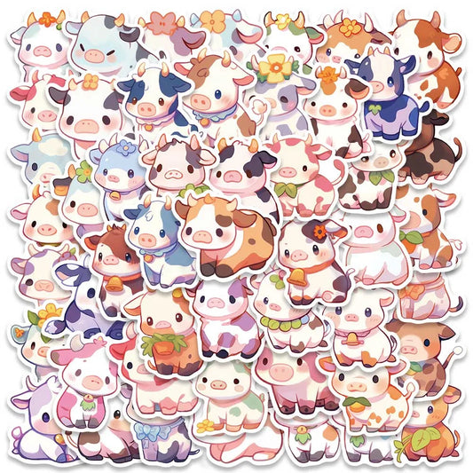 50PCS Kawaii Cow Stickers Waterproof Vinyl Decals for Luggage Laptop Phone Skateboard