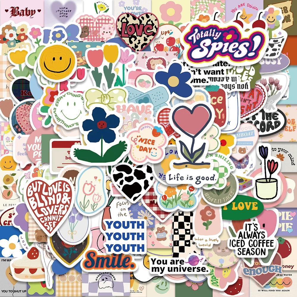 180PCS Kawaii Heart Flower Stickers Waterproof for Luggage, Laptop, Bicycle, Skateboard, Motorcycle