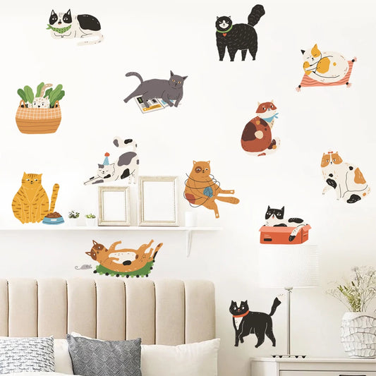 Cute Cat Playing Ball Watercolor Nursery Wall Decals Stickers Kids Room Decor
