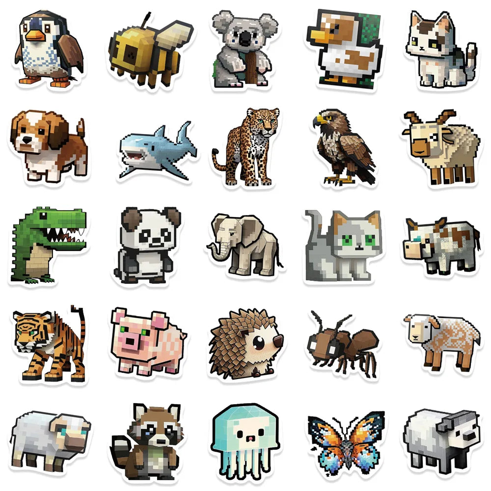 10/30/50PCS Cute Pixel Animals Stickers Ins Style Cartoon Decals For Kids Laptop Skateboard Notebook Fridge Bike Decoration Toys