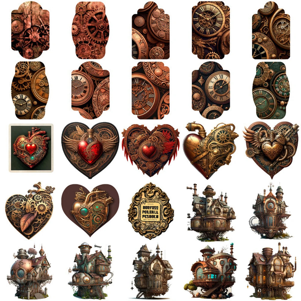 10/30/50pcs Vintage Steampunk Skull Collection Sticker Packs