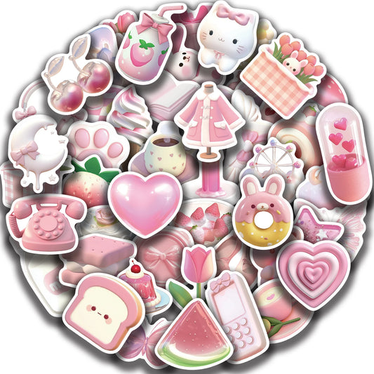 50PCS Kawaii Pink Love Stickers Korean Stationery Kids