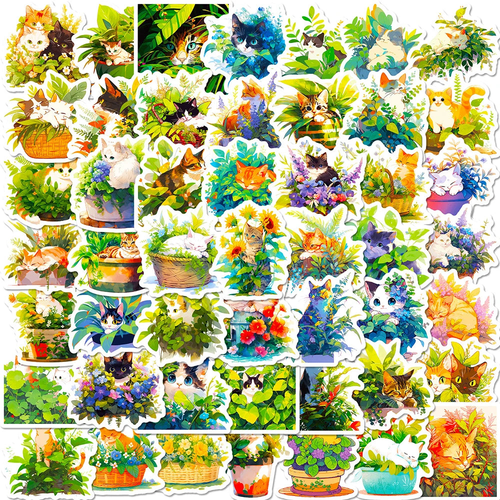 10/30/50PCS Cartoon Plant Cat Stickers Cute Animals Decals Decoration DIY Phone Notebook Laptop Luggage Helmet Car Sticker Toys