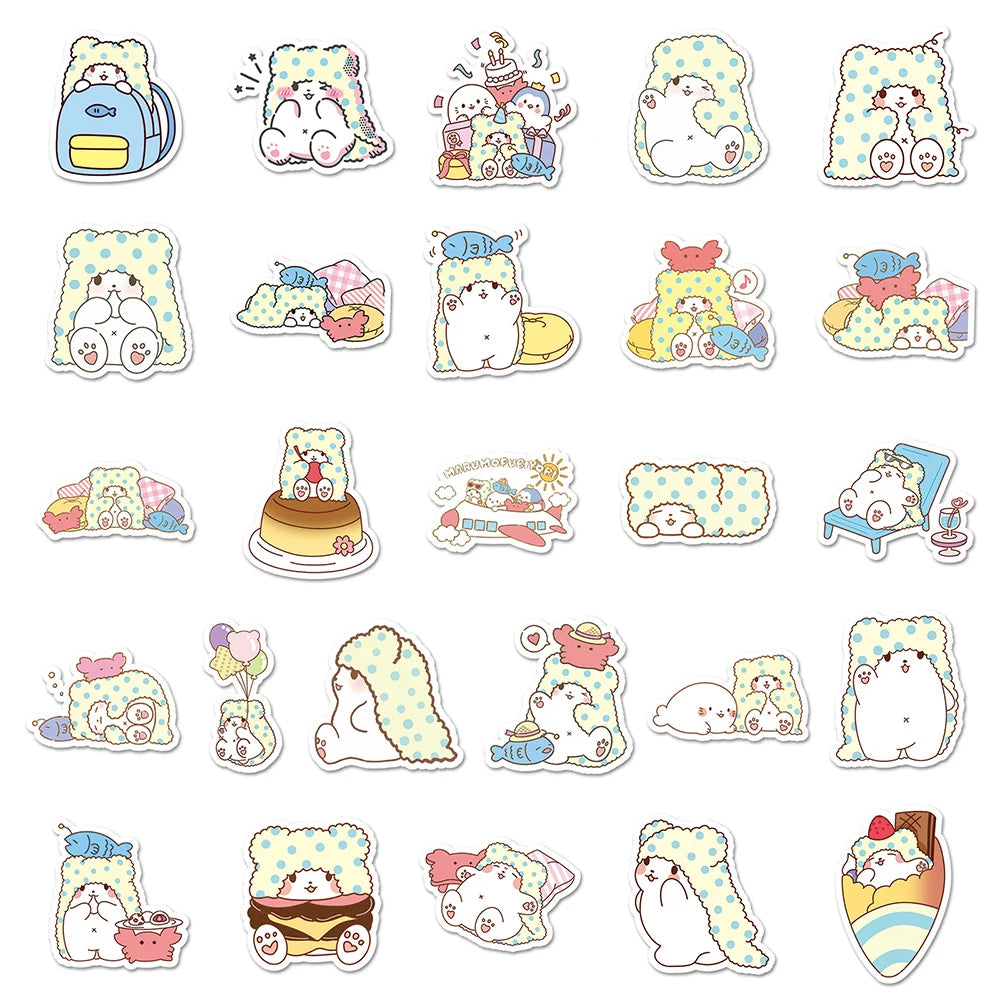 10/30/51pcs Marumofubiyori Moppu Sanrio Anime Stickers Cute Cartoon White Bear Kids Sticker Toys for Phone Notebook Water Bottle