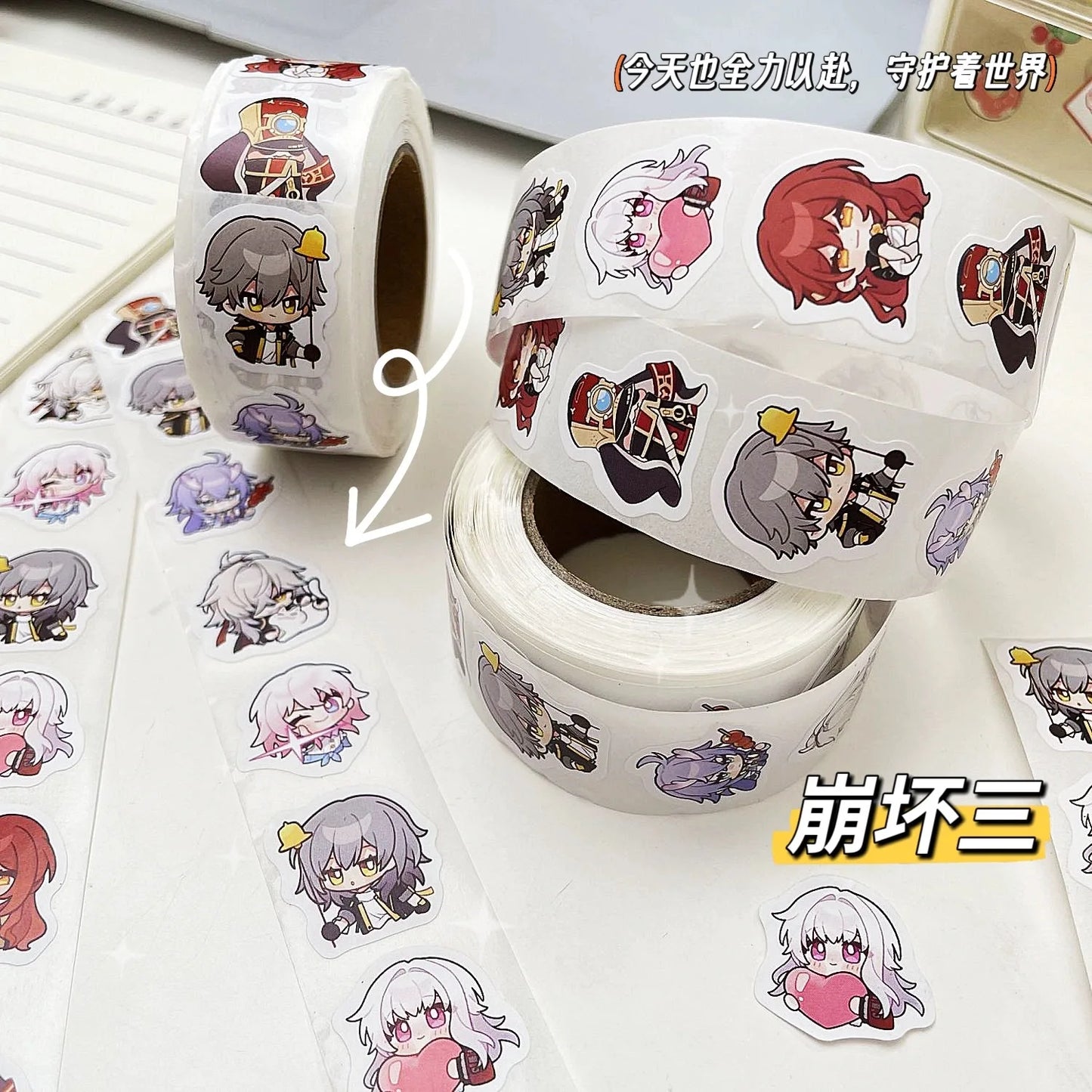 500pcs/Roll Honkai Impact 3 Game Cartoon Sealing Sticker DIY PVC Laptop Decals Decoration Stiker Reward Gift Toys