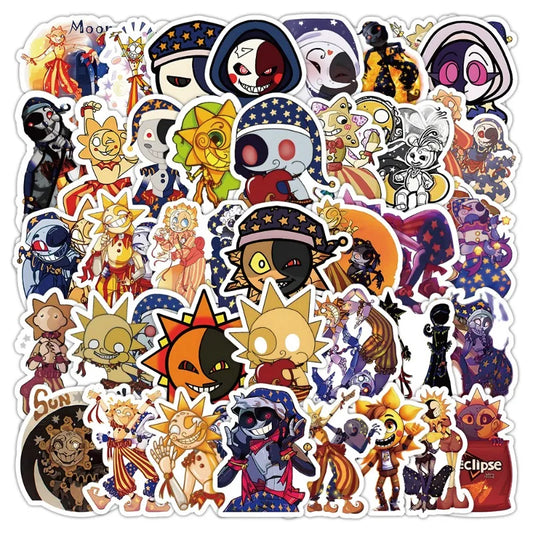 50pcs Sun Moon Stickers for Laptop, Phone, Water Bottle, Scooter, Fridge, Stationery