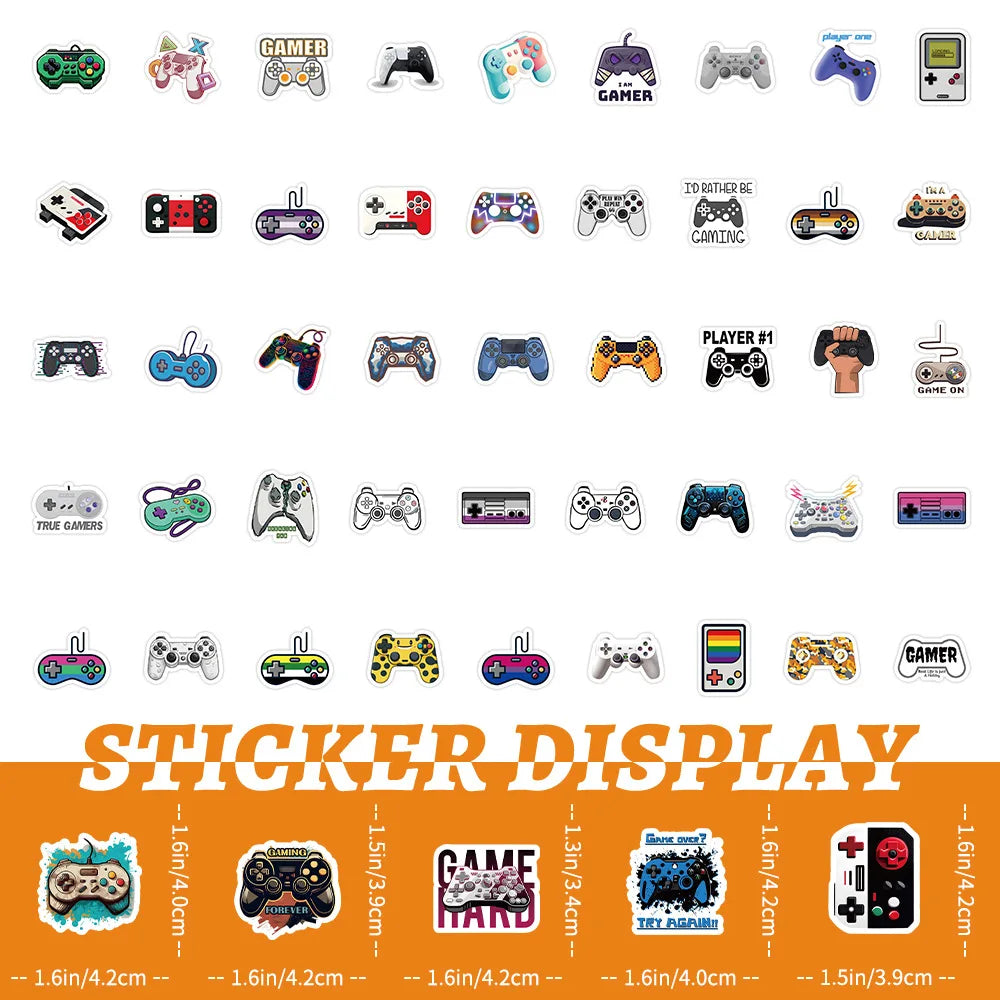 10/30/50/100PCS Cartoon Joystick Gamepad Stickers Phone Skateboard Laptop Bike Fridge Water Glass PVC Waterproof DIY Toys Decals