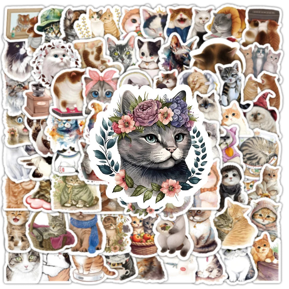 10/30/50/100PCS Cute Kawaii Cats Stickers Decoration Waterproof Skateboard Laptop Phone Notebook Luggage Bike Cartoon Decals Toy