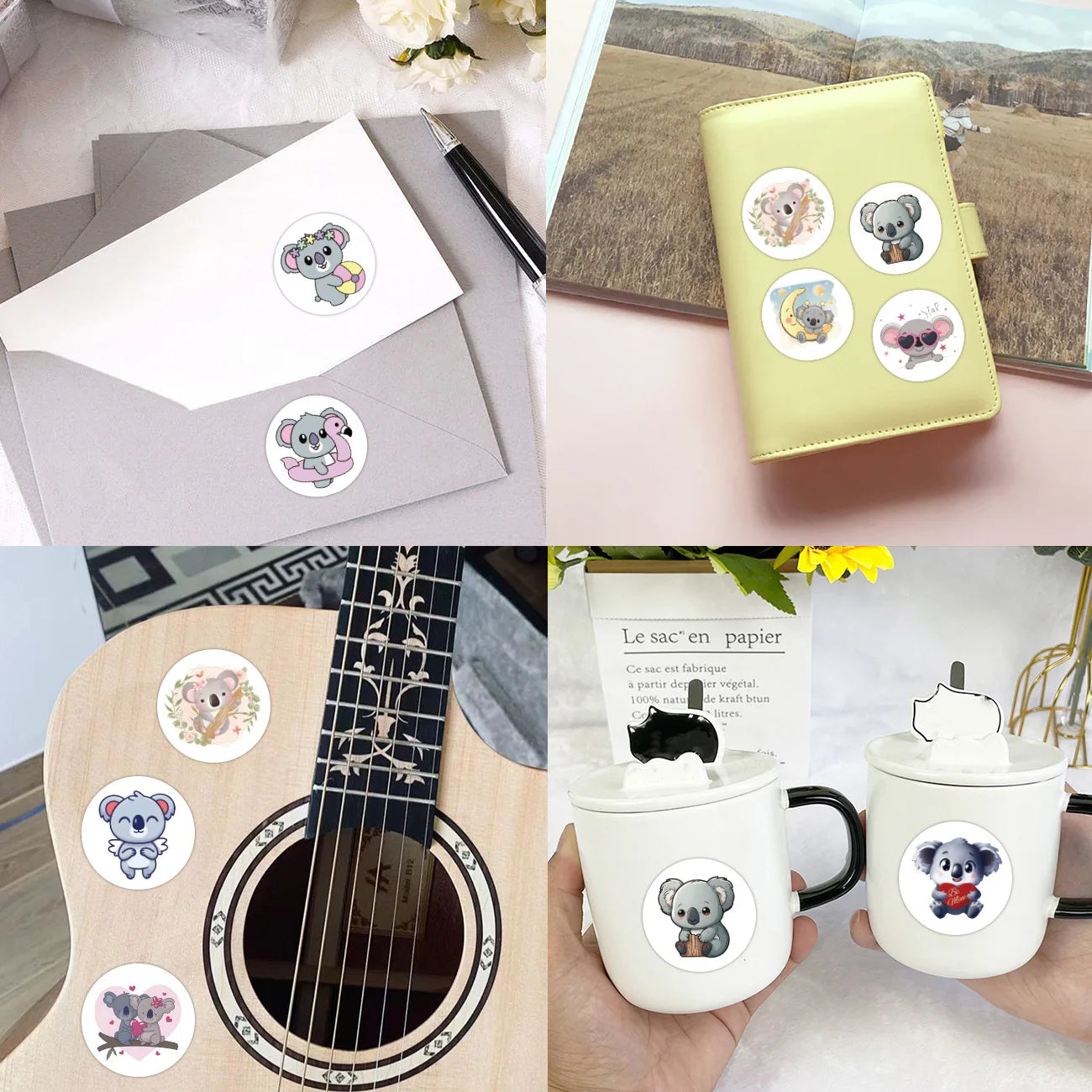 100-500pcs Cute Koala Bear Stickers Sealing Animal Kids Sticker Decor Circle Seal Label Birthday Reward Gift Stationery Sticker