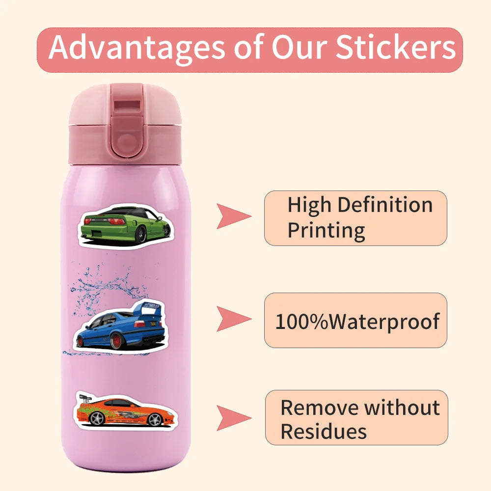 10/30/60pcs JDM Sport Super Car Stickers Waterproof Decal Laptop Motorcycle Luggage Snowboard Fridge  Car Sticker