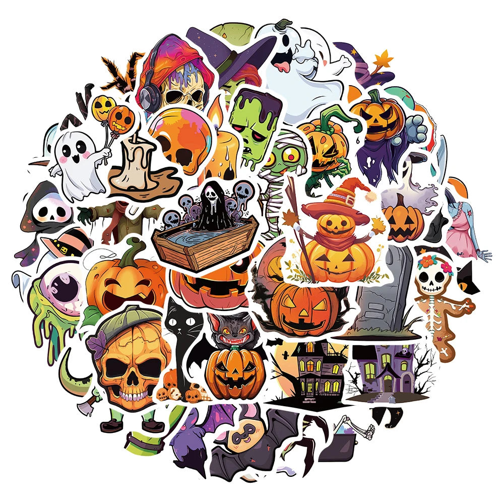 10/30/50pcs Cute Hallowmas Horror Skull Cartoon Stickers Decals Kids Toy Laptop Suitcase Phone Car Skateboard Waterproof Sticker