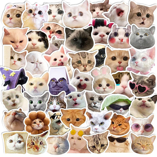 Vintage Cat Stickers Pack - Cute Animal Meme for Skateboard, Luggage, Laptop, Phone, Notebook