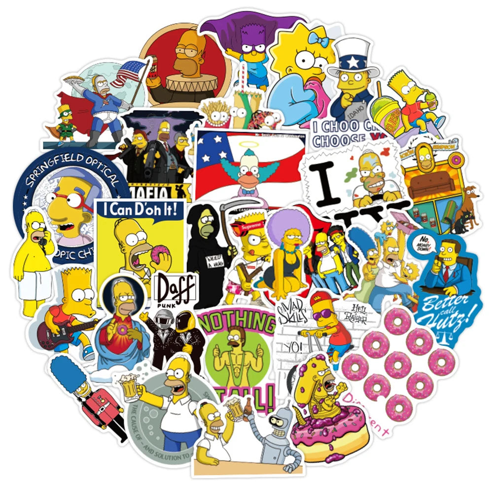 10/30/50pcs Funny Anime Cartoon Simpsons Graffiti Stickers Skateboard Guitar Suitcase Bike Laptop Waterproof Sticker Kids Toy