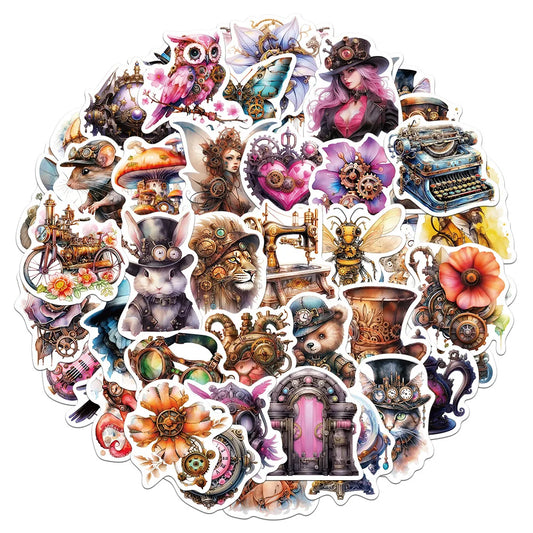 Watercolor Steampunk AI Graffiti Stickers for Laptop, Motorcycle, Luggage, Snowboard, Fridge (10/30/50pcs)