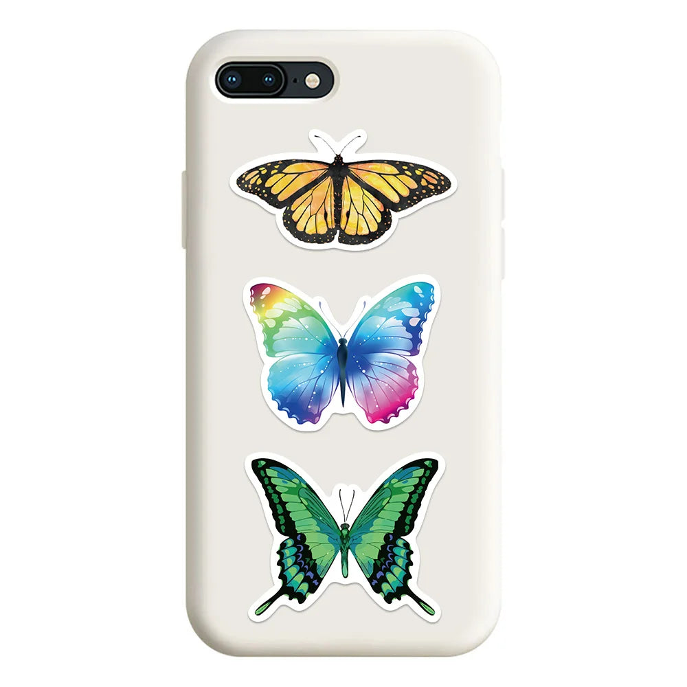 50PCS Pretty Colorful Butterfly Animal Waterproof Graffiti Sticker Phone Fridge Guitar Motorcycle Luggage Cartoon Decal