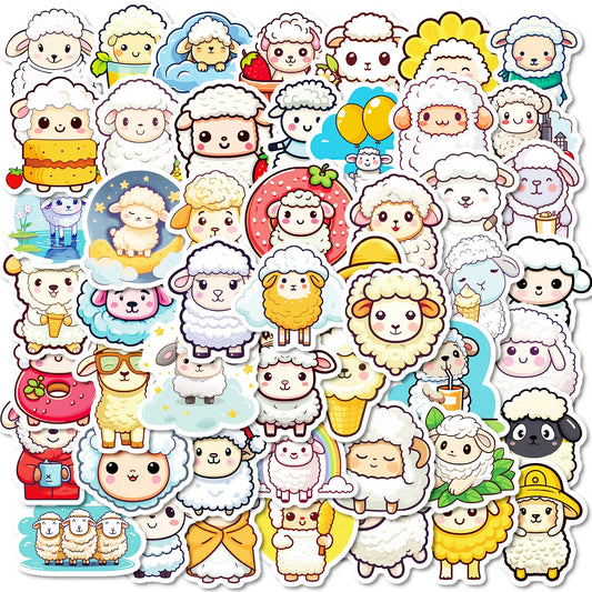 50pcs Cartoon Lamb Graffiti Stickers for Helmet, Wall, DIY Decoration
