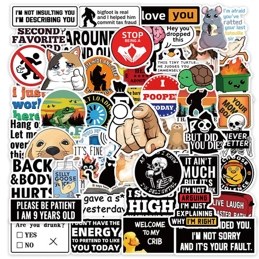 50Pcs Meme Stickers: Waterproof, DIY, Phone, Luggage, Skateboard