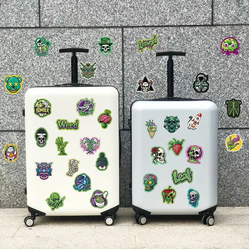 50pcs Green Graffiti Style Stickers Cartoon Aesthetic Decals For Laptop Notebook Skateboard Suitcase Guitar Waterproof Stickers