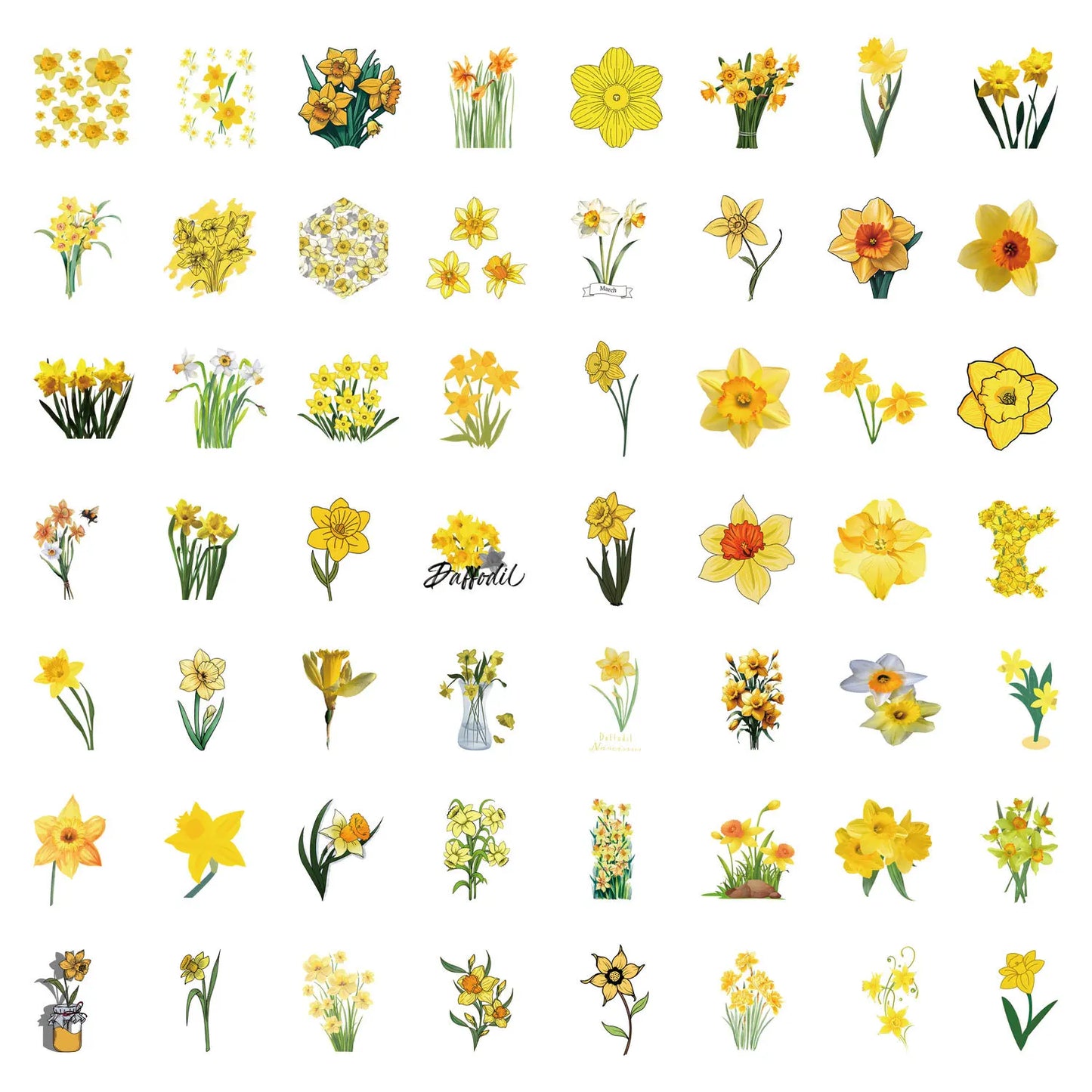 10/30/60PCS Daffodil Cartoon Sticker Yellow Flowers Decals DIY Cup Diary Scrapbook Luggage Laptop Car Bike Skateboard Kids Toy