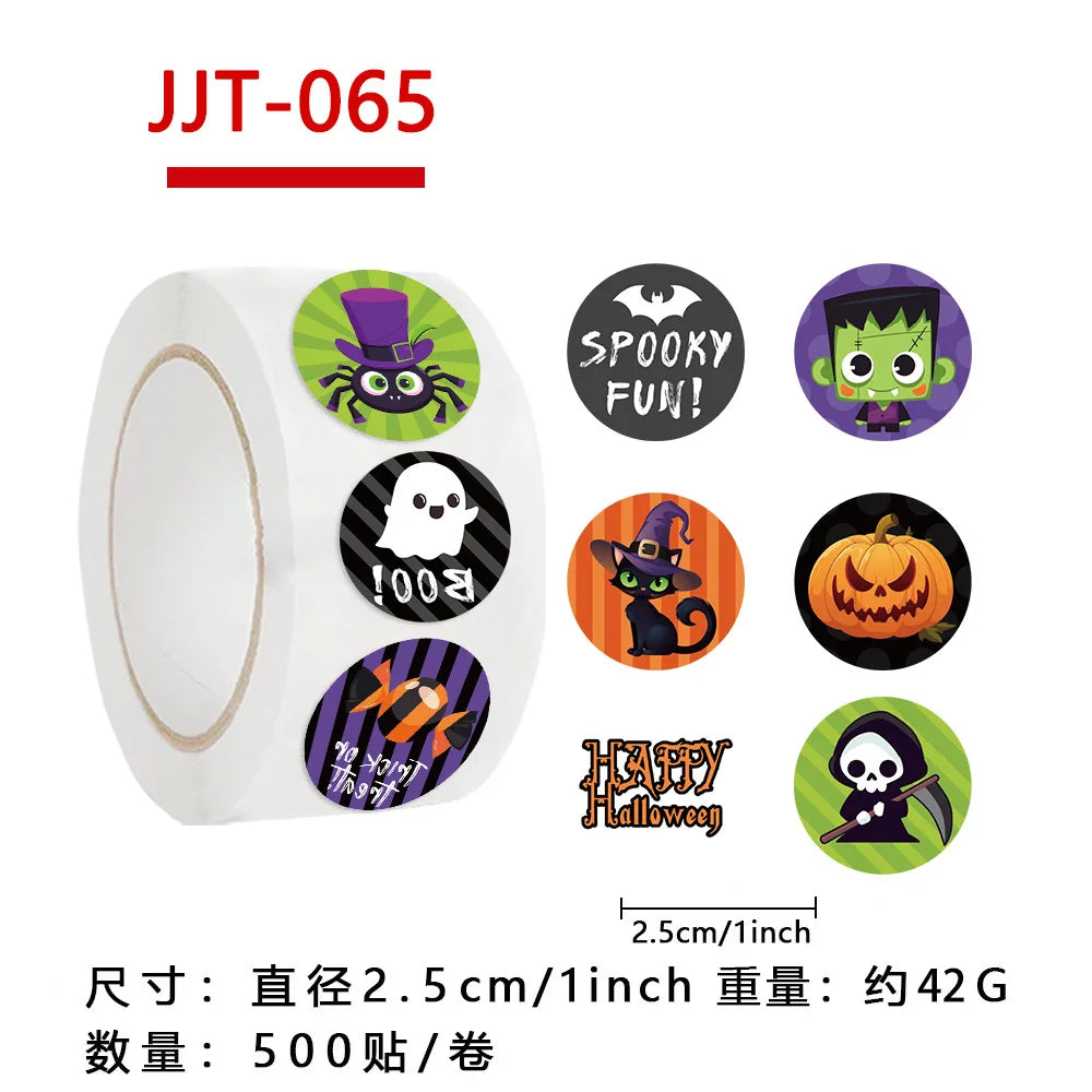 500Pcs/Roll Hallowmas Cute Ghost Pumpkin Stickers Cartoon Sealing Decals DIY Letter Notebook Bike Fridge Phone Decoration Gifts