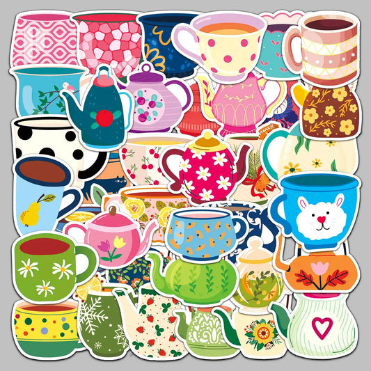 50Pcs Cartoon Teapot Stickers for Helmet, Wall, DIY Decoration