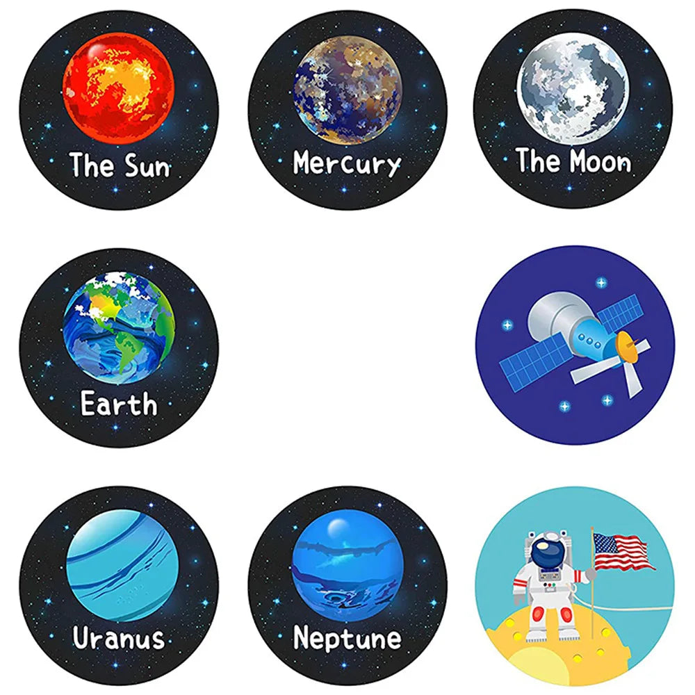 100-500 Pcs 1-1.5inch Stickers Roll Reward Student Children Enlightenment Toys Label Stationery Seal Lable Space Astronaut Star