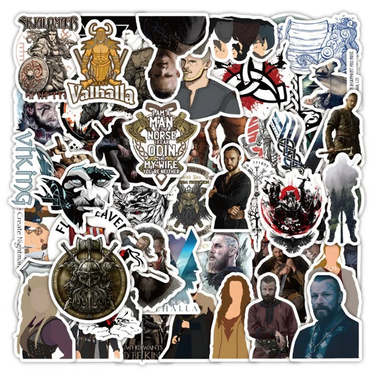 50pcs Vikings Valhalla Stickers for Laptop, Phone, Water Bottle, Scooter, Fridge, Suitcase, Stationery