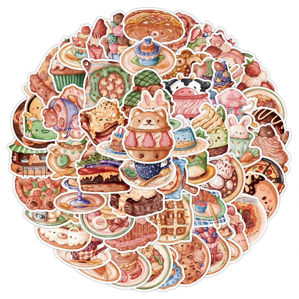 10/30/50/100pcs Funny Cute Animal Food Sticker Packs