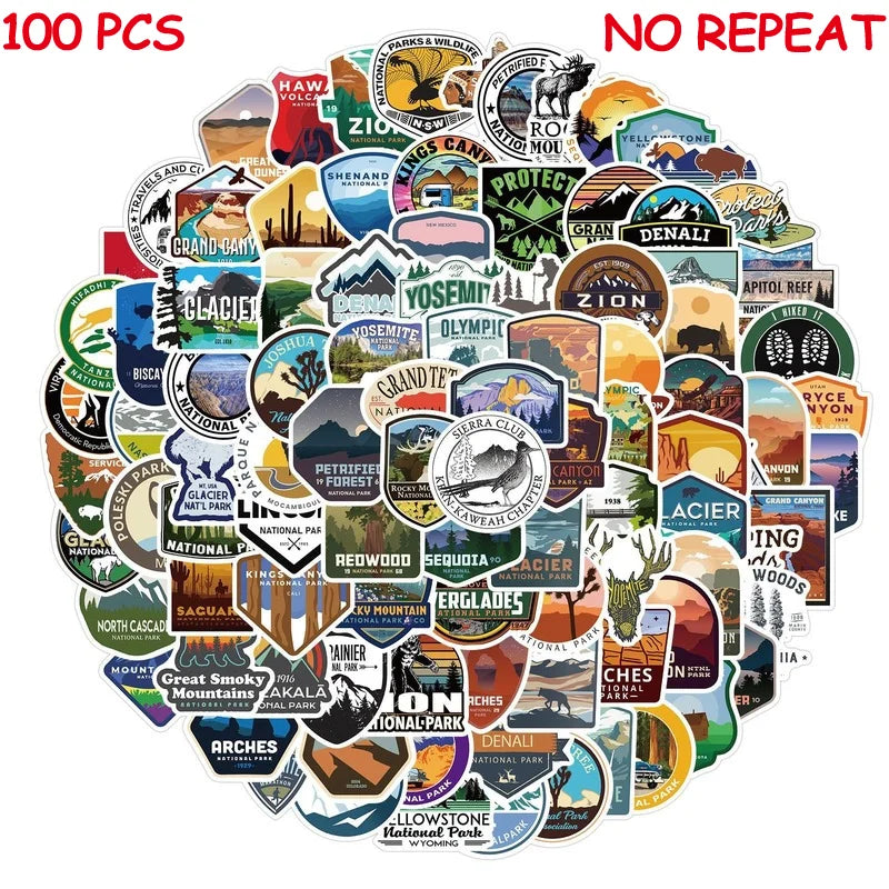 National Park Landscape Stickers for Laptop, Phone, Luggage, Guitar, Skateboard, Car - 10/50/100pcs