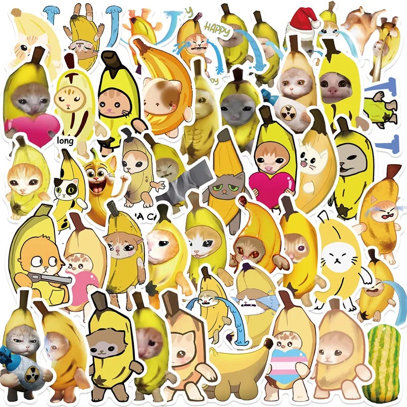 50PCS Cartoon Banana Cat Stickers for Kids Scrapbooking