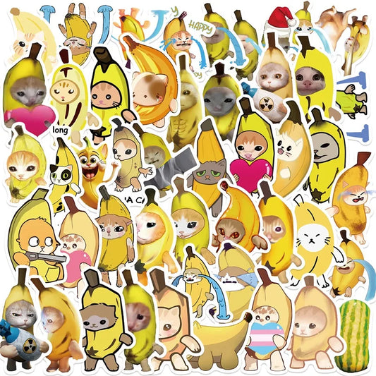 50PCS Cartoon Banana Cat Stickers for Kids Scrapbooking