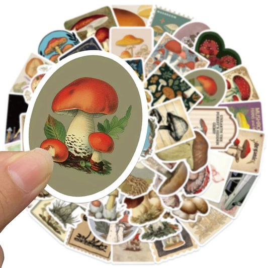 10/50PCS Cute Vintage Mushroom Plant Graffiti Stickers Aesthetic Skateboard Suitcase Guitar Luggage Laptop Funny Sticker Decals