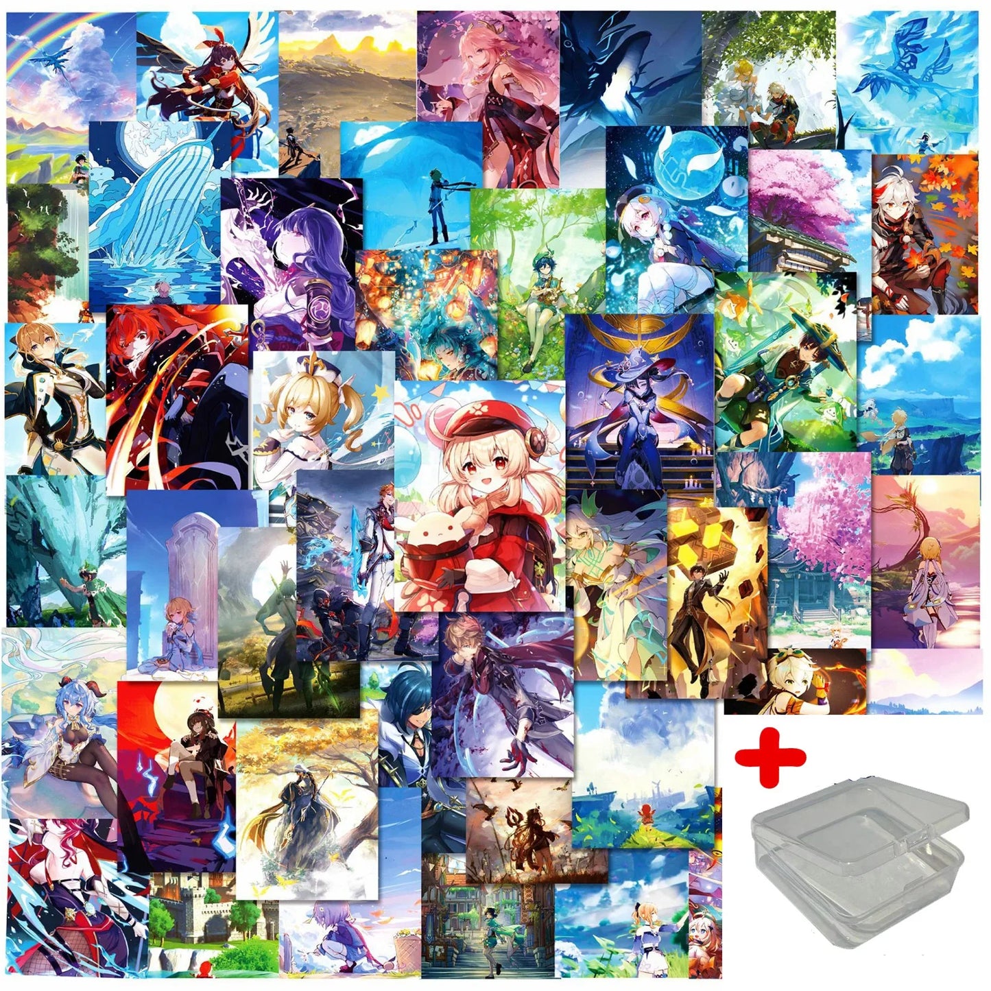 Genshin Impact Graffiti Stickers 50pcs for Helmet, Desktop, Wall Decoration with Storage Box