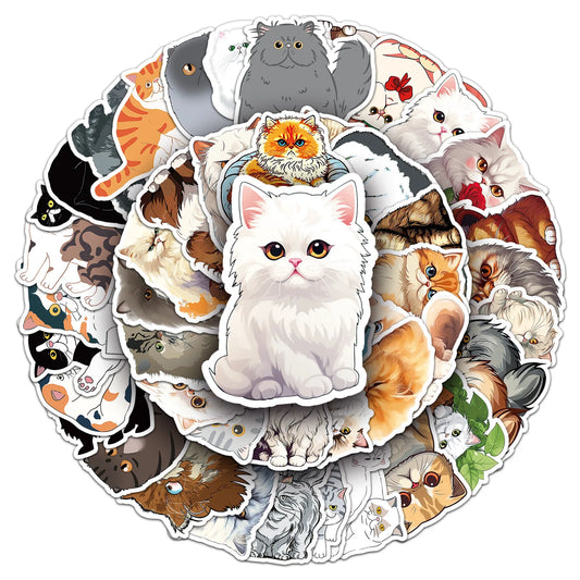 Cartoon Persian Cat Stickers for Phone Laptop Luggage Skateboard - 10/30/50PCS