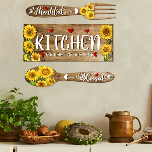 Sunflower Spoon Fork Pattern Kitchen Wall Stickers Restaurant Background Decoration Wallpaper For Home Decor Living Room Decals