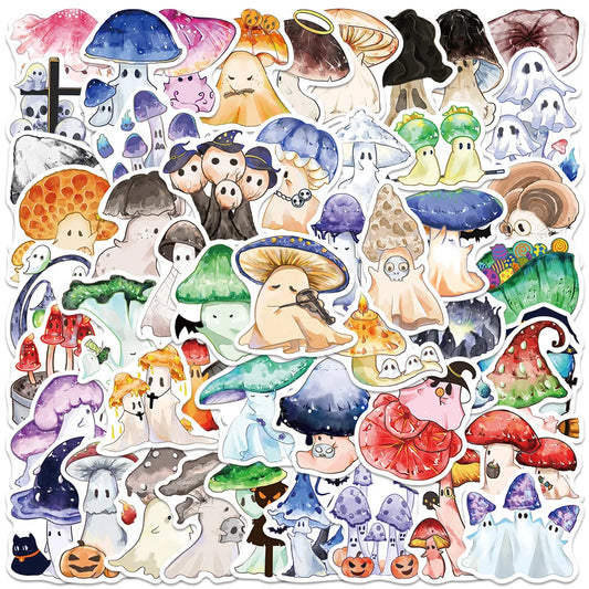 50pcs Aesthetic Ghost & Mushroom Stickers Waterproof