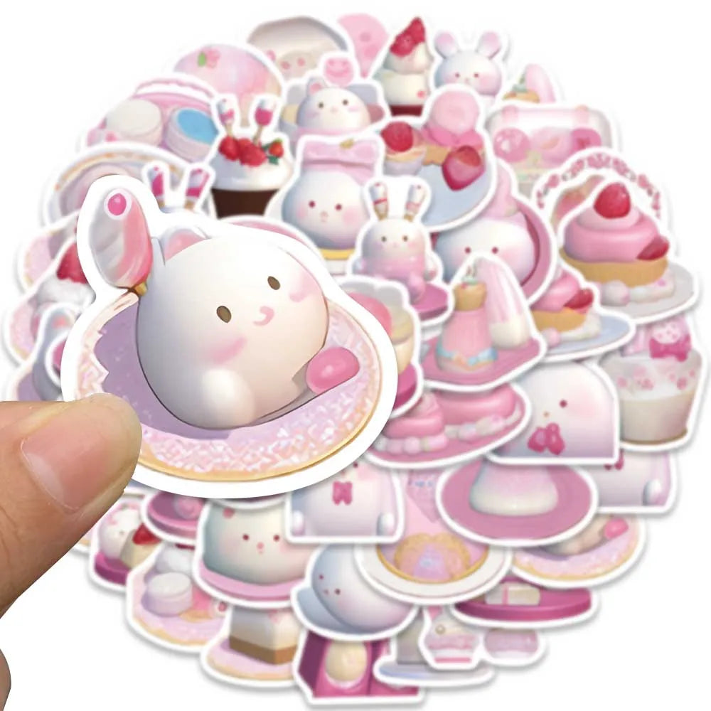 49pcs Cute Cartoon Pink Pudding Rabbits Stickers Vinyl Laptop Decals Luggage Phone Guitar Skateboard Waterproof Graffiti