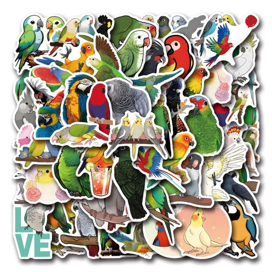 55pcs Cartoon Parrot Stickers for Laptop, Phone, Scooter, Suitcase, Water Bottle, Stationery, Refrigerator Decoration
