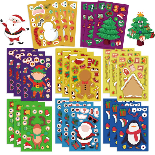 Cartoon Christmas Face Puzzle Stickers Kids DIY Jigsaw Toy Game Gift